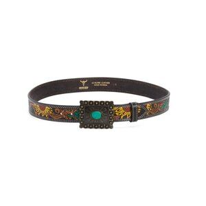 AMERICAN BISON Sunflower Leather Sunflower Tooled Belt With Contrast Stitching